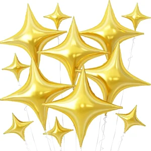 12 Pcs Four-pointed Star Foil Balloon Set Eco-Friendly Durable for Birthday Mother’s Day Graduation Baby Shower Festival Party