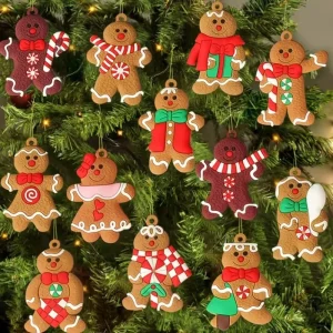 12 Pcs set PVC Gingerbread Man Ornaments Christmas Tree Hanging Decorations for Party Christmas Festival Decorations