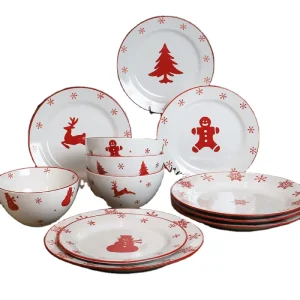 12 Piece Christmas Ceramic Dinnerware Set