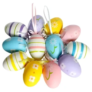12-Piece Egg-Shaped Plastic Easter Egg Tree Ornaments Waterproof Durable