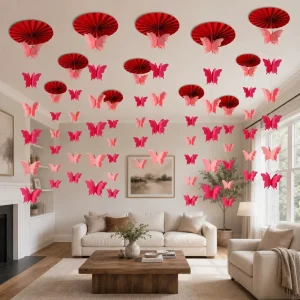 12 and 3D Butterfly Flower Fan Set Easy Install Perfect For Birthday Parties Weddings Valentine’s Day Wall Decor