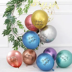 12 inch Metallic Printed Latex Balloons with “Happy Birthday” Print Birthday Party Decoration Balloon Set