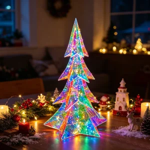 120 LED Iridescent Christmas Tree 45cm Large Prismatic Xmas Tree Holographic Centerpiece Modern Holiday Decor for Hotel Lobby