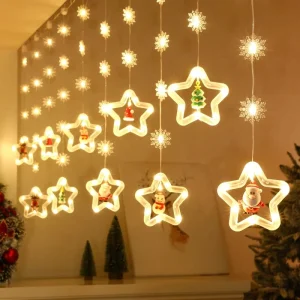 120 LED Warm Windows Curtain String Lights Rechargeable Remote Control for Parties Stars Snowflake Twinkle Fairy Indoor Outdoor