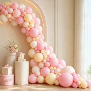 124pcs Metallic Pink Yellow Balloon Arch Kit Pastel Latex Balloons Birthday Mother’s Day Baby Shower Wedding Party Decoration