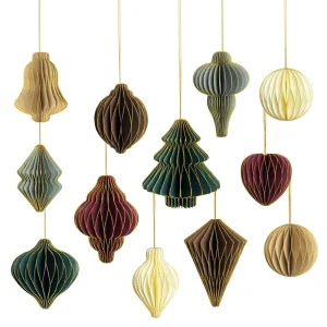 12Pcs 3D Mini Glitter Edge Paper Honeycomb Lantern Christmas Tree Decorations