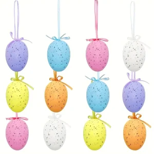 12Pcs 4*6cm Spotted Plastic Easter Egg Ornaments Realistic Egg Hanging Decorations for Easter Holiday