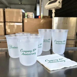 12oz 14oz Clear Personalized Frosted Plastic Cups Disposable Custom Wedding Party Cups with Monogram Name Logo for Event Guests