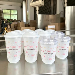 12oz 16oz Clear Personalized Frosted Plastic Cups Disposable Custom Wedding Party Cups With Monogram Name Logo for Event Guests