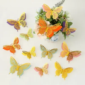 12pcs 3D Butterflies Cake Topper Double-Layer Realistic Butterfly Wall Stickers for Cake Decorating Supplie