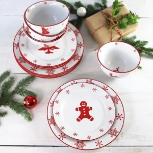 12pcs Ceramic Christmas Dinnerware Set Porcelain Tableware with Holiday Design Festival Plate Bowl Mug for Promotion