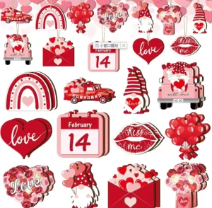 12pcs Exquisite Wooden Pendant Heart Tree Decoration Dwarf Valentine’s Day Wall Hanging Couple Party Ornament
