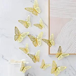 12pcs Paper Butterfly 3D Hollow Butterfly Birthday Party 3D Hollowed-Out Butterfly Bouquet Decoration