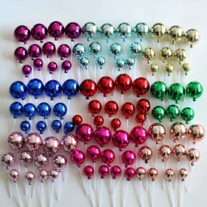 12pcs/pack Plastic Disco Ball Cake Cupcake Toppers Happy Birthday Cake Topper Decorations for Disco Theme Party Favor
