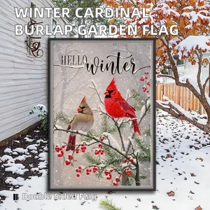 12×18 Vertical Double Sided Farmhouse Digital Printed Trees Snow Christmas Holiday Winter Cardinal Bird Garden Flag