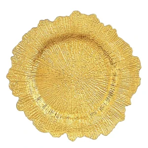 13 Inch Reusable Plastic Gold Wedding Charger Plates Gold Underplate Halloween Christmas Floral Reef Chargers for Dinner Plates