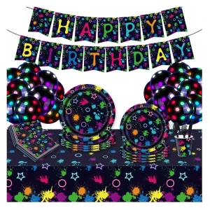 132 Pcs Neon Party Plates Glow Birthday Party Supplies Disposable Paper Plates Napkins Favors Decorations Graffiti Tableware