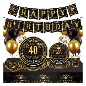 132pcs 40th Birthday Party Decorations Vintage Man Party Tableware Party Plates Napkins Cups Set for Man
