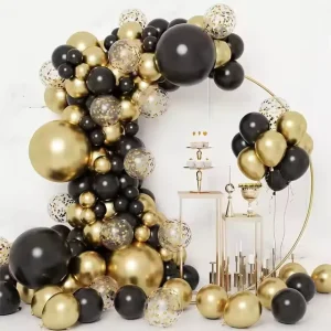 133pcs Black and Gold Latex Balloons 12inch Metallic Confetti Garland Arch Kit for Graduation Party