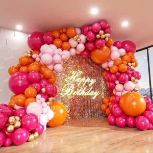 134PCS Pink and Orange Balloon Arch Kit Metallic Gold Latex Balloon Birthday Party Baby Shower Wedding Party Decorations