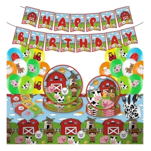 134pcs Farm Animals Party Disposable Dinnerware Tableware Set with Paper Plates Cups for Kids Birthday Barnyard Party Supplies