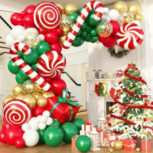 139PCS Christmas Balloon Garland Kit Red Dark Green White Metallic Gold for New Year Graduation Thanksgiving Eco Friendly Foil