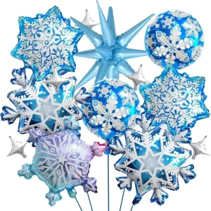 13pcs Snowflake Them Foil Balloon Set Blue Snow Star Design Christmas Kid’s Birthday Party Ice Snow Decoration Girl Photo Prop