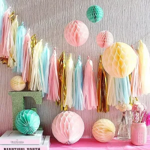 14 Inch Rainbow Color Tissue Paper Tassel Garland for Christmas Wedding Birthday Party Decorations