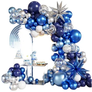 140Pcs Eco Friendly Latex Blue White Silver Balloon Garland Arch Kit Navy Light Metallic Balloons for Birthday Party Accessories