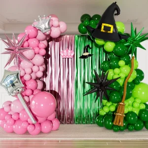 140pcs Halloween Pink Green Party Latex Balloon Chain Set Foil Wizard Hat Crown Star Witch Theme 260 Balloon Arch Birthday Decor