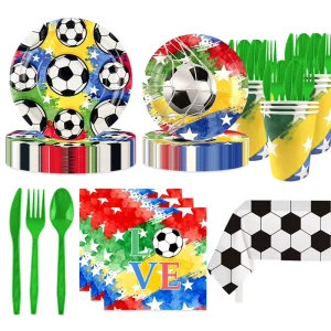 141 PCS Modern Football Theme Biodegradable Disposable Tableware Thanksgiving Party Supplies Decoration Set Paper Plates