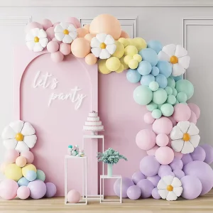 141pcs Flower Daisy Theme Birthday Party Balloon Arch Kit Decorations Supplies for Kids Girls Macaron Latex Foil Balloons