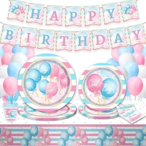 144 Pcs Gender Reveal Party Decorations, Boy or Girl Gender Reveal Plates and Napkins and Cups Supplies for Gender Reveal Ideas