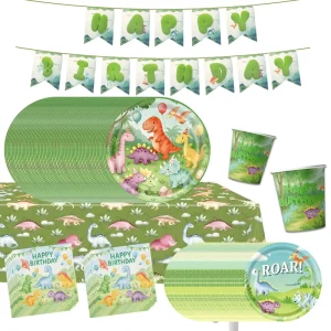 15 Guests Dinosaur Themed Party Tableware Set Disposable Cutlery with Waterproof for Kids Birthday Dinosaur Party