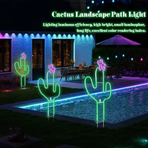 15″H Art Deco Cactus Shaped Metal Handicraft Neon Sign Plug Powered LED High Quality Floor Mount Outdoor Home Decoration