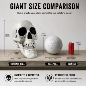 15 Inch Giant Halloween Skull Decor with Realistic Aged Bone Texture