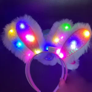 15 cm LED Light Flashing Easter Bunny Ears Plush Headband for Party Decorations Sequin Material Christmas Graduation