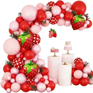 152PC Thick Eco Friendly Latex Balloon Garland Decoration Set Digital Printing Strawberry themed Balloon Arch Kit for Parties
