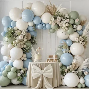 152Pcs set Dusty Blue Sage Green Latex Balloons Garland Arch Kit for Easter Parties with Choking Hazard Warning