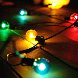 15m 25+3 Bulbs Festive Decoration Strip Light Brass Base Glass Material 240v IP44 Rated Dimmable Modern Style