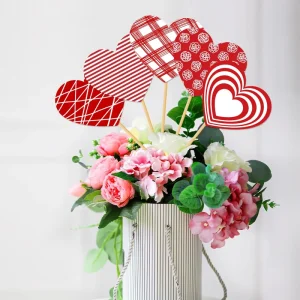 15pcs Happy Valentine’s Day Supplies Decoration Heart Paper Love Festival Cupcake Topper Dessert Vase Decoration