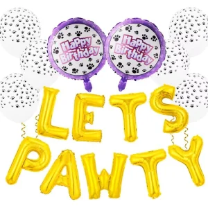 16 Inch LETS PAWTY Aluminum Film Balloon Package Pet Birthday Party Backdrop Arrangement Party Decoration Supplies