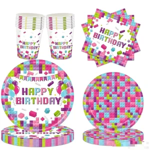 16 People Purple Toy Theme Birthday Disposable Tableware Set 9oz Paper Cups 7inch Plates for Boy Kids Party Decoration Supplies