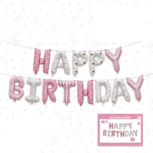16 inch Pink Blue Pastel Color Printing Happy Birthday Letter Balloons Banner for Birthday Party Decoration