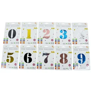 16 inch Premium packaged Digital Individually Carded Aluminum Foil Number shaped Balloons