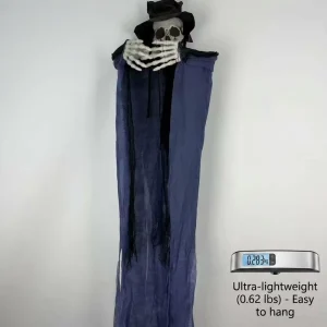 160cm Halloween Hanging Ghost Decoration Blue Wizard Skeleton with Hat for Outdoor Yard Haunted House Party Decor