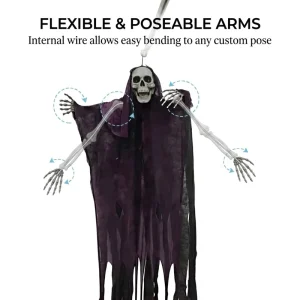 165cm Life Size Purple Hanging Ghost Halloween Decoration with Glowing Eyes and Bendable Arms