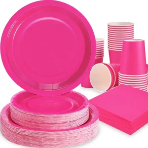 168 PCS Solid Color Theme Party Supplies Blue Paper Plates Paper Cups Paper Napkins Disposable Tableware Set