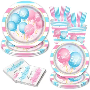 168 Pcs Gender Reveal Party Decorations Boy or Girl Gender Reveal Plates and Napkins and Cups Supplies for Gender Reveal Ideas