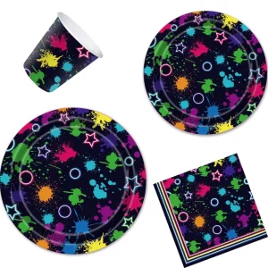 168 Pcs Neon Party Plates, Glow Birthday Party Supplies Disposable Paper Plates Napkins Favors Decorations Graffiti Tableware
